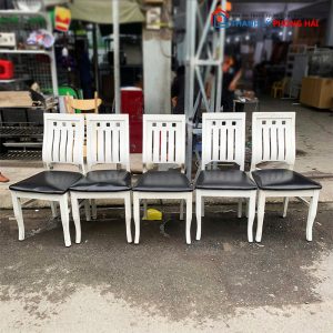 Ghế Ăn Khung Gỗ Mặt Đệm Da Màu Đen Cũ