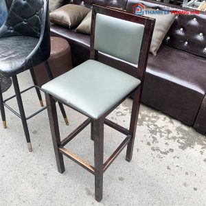 Ghế Bar Chân Gỗ Đệm Da Kiểu Vuông Cũ