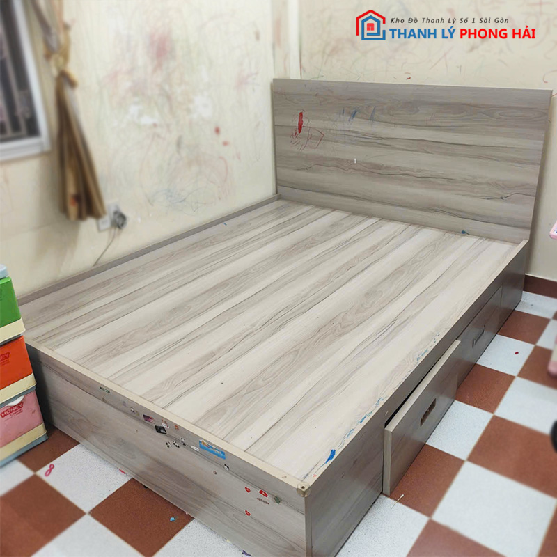 giuong-go-cong-nghiep-1m6-kem-2-hoc-2 Giường Gỗ Công Nghiệp 1m6 Kèm 2 Hộc Kéo Cũ