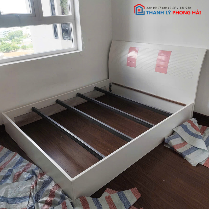 giuong-go-mdf-1m6-mau-trang-1 Giường Gỗ MDF 1m6 Màu Trắng Đầu Giường Cao Cũ