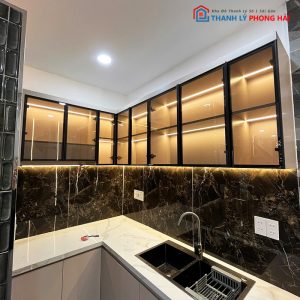 Hệ Tủ Bếp Góc L Mặt Đá Mới 99%