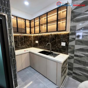 Hệ Tủ Bếp Góc L Mặt Đá Mới 99%