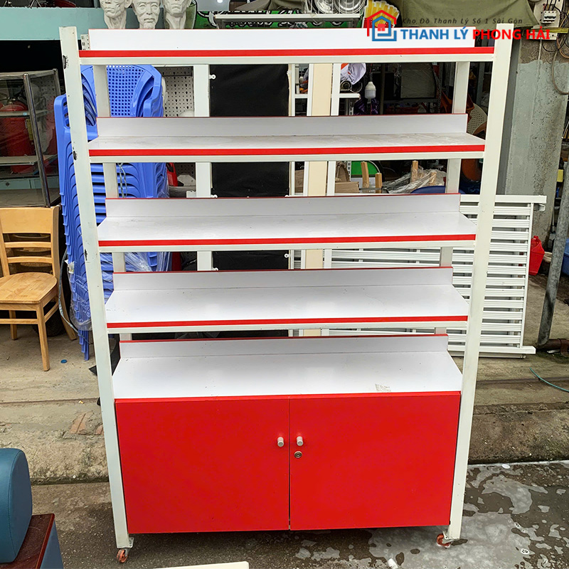 ke-trung-bay-1m2-go-mdf-trang-2 Kệ Trưng Bày 1m2 Gỗ MDF Trắng Phối Đỏ Cũ