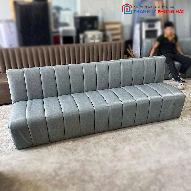 sofa-bang-2m4-cu-boc-da-mau-reu-2 Sofa Băng 2m4 Cũ Bọc Da Màu Rêu Cho Quán Karaoke