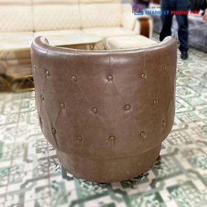 Sofa Đơn Cafe Cũ Bọc Da Nâu Đính Nút