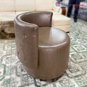 Sofa Đơn Cafe Cũ Bọc Da Nâu Đính Nút