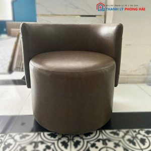 Sofa Đơn Cafe Cũ Bọc Da Nâu Đính Nút