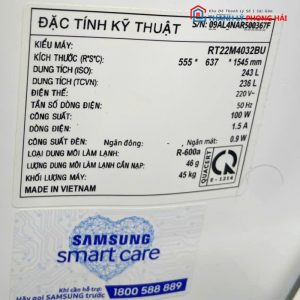 Tủ Lạnh Samsung RT22M4032BU 2 Cánh Cũ