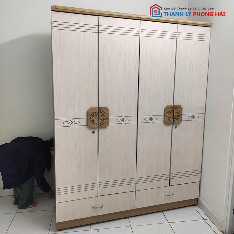tu-quan-ao-1m6-go-mdf-4-canh-cu-2 Tủ Quần Áo 1m6 Gỗ MDF 4 Cánh Cũ