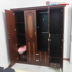 Tủ Quần Áo 1m7 Gỗ Tự Nhiên 4 Cánh Kèm Hộc Kéo Cũ