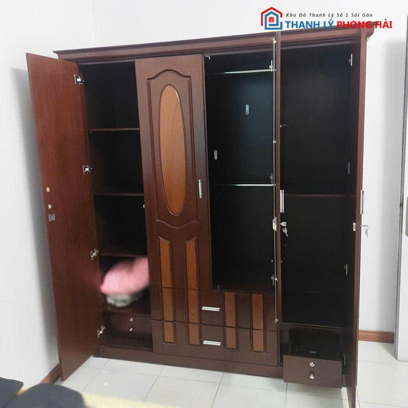 tu-quan-ao-1m7-go-tu-nhien-4-canh-2 Tủ Quần Áo 1m7 Gỗ Tự Nhiên 4 Cánh Kèm Hộc Kéo Cũ
