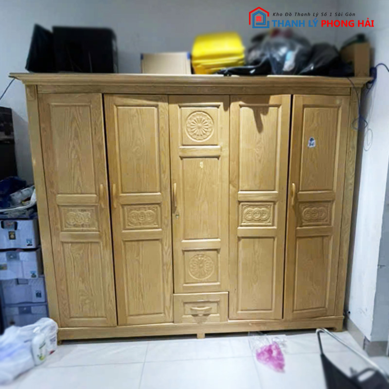 tu-quan-ao-go-tu-nhien-5-canh-cu-2 Tủ Quần Áo Gỗ Tự Nhiên 5 Cánh Cũ