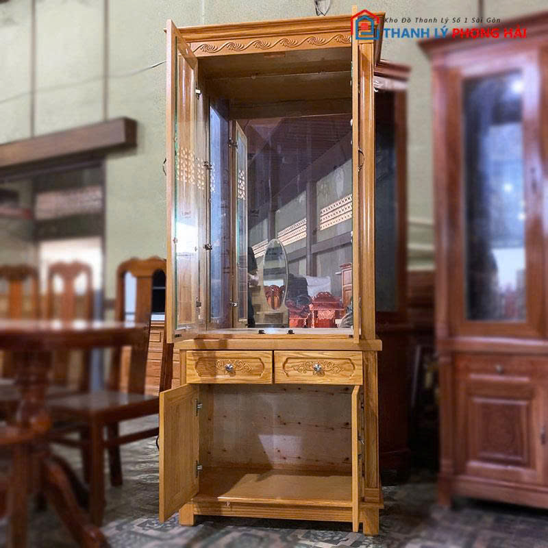tu-ruou-go-soi-lau-huong-1 Tủ Rượu Gỗ Sồi Lau Hương 80cm Mới 99%