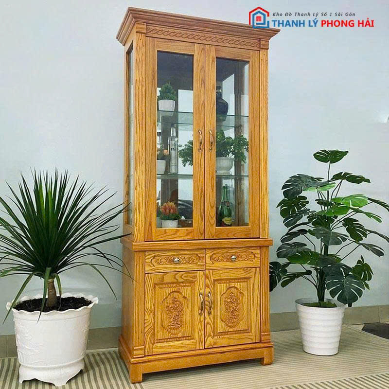 tu-ruou-go-soi-lau-huong-2 Tủ Rượu Gỗ Sồi Lau Hương 80cm Mới 99%