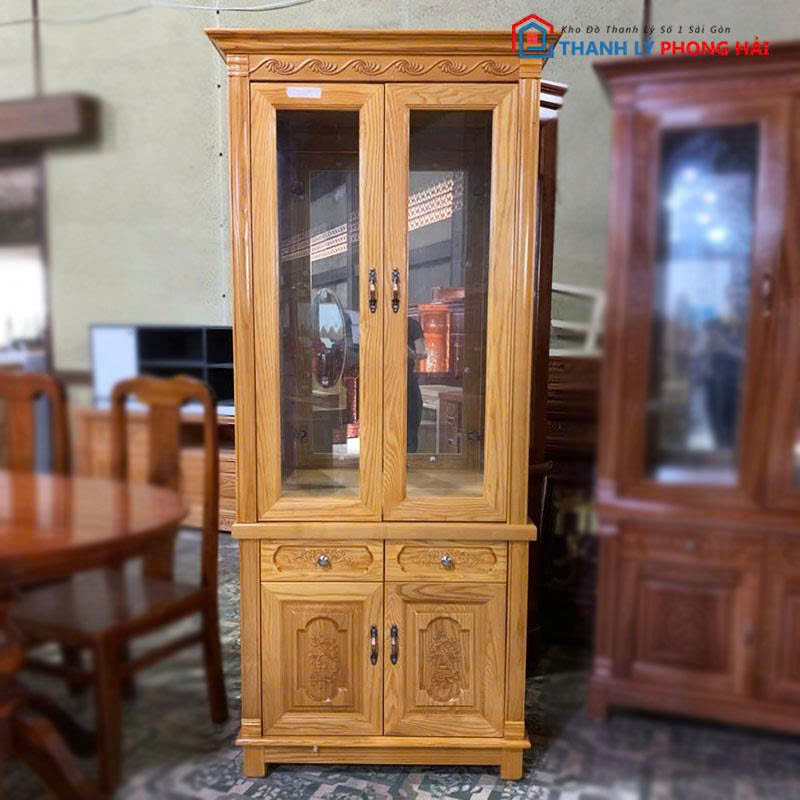 tu-ruou-go-soi-lau-huong-3 Tủ Rượu Gỗ Sồi Lau Hương 80cm Mới 99%