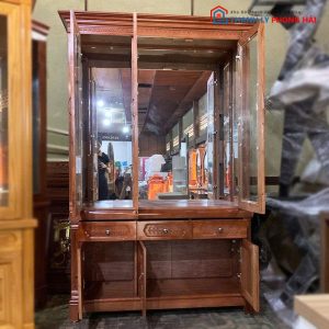 Tủ Rượu Gỗ Xoan Đào 3 Cánh Kính Mới 99%