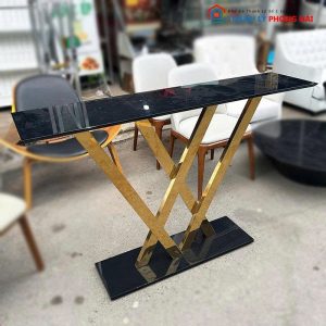 Bàn Bar Mặt Kính Cũ Chân Cao Mạ Vàng