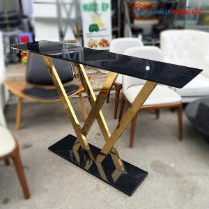 Bàn Bar Mặt Kính Cũ Chân Cao Mạ Vàng