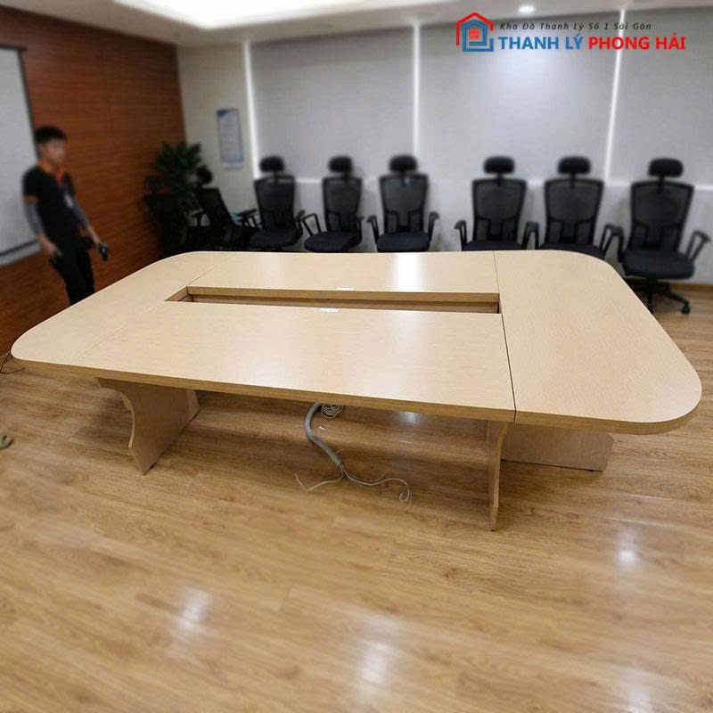 ban-hop-go-3m-co-khay-giua-cu-1 Bàn Họp Gỗ 3m Có Khay Giữa Cũ