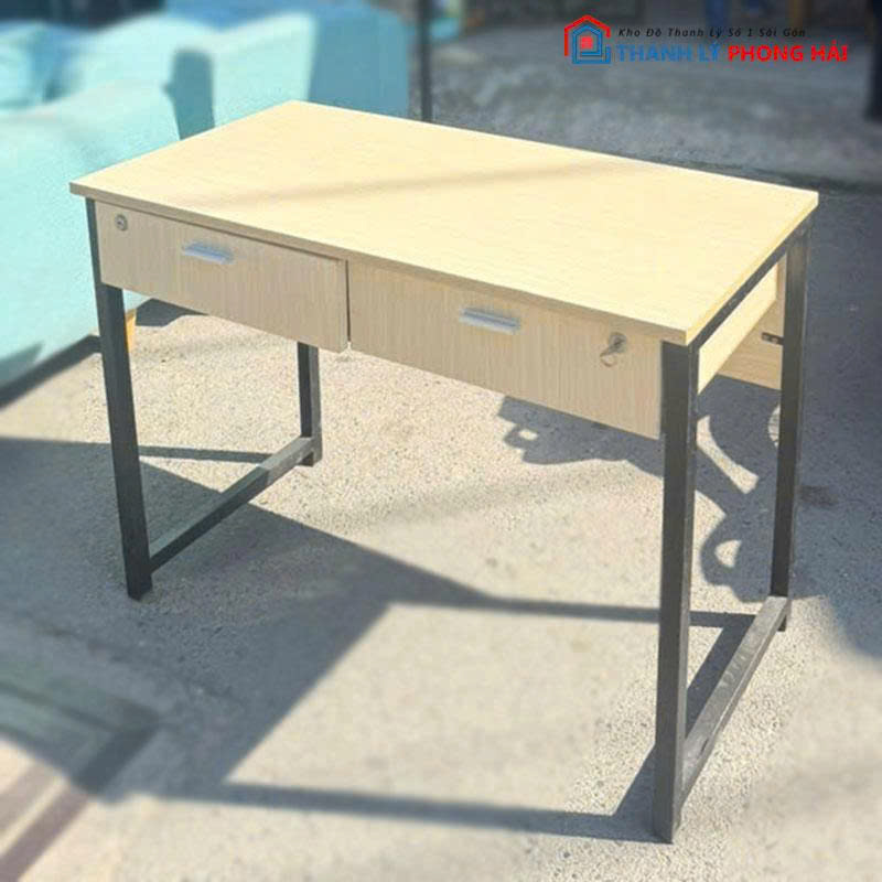 ban-lam-viec-2-hoc-go-mdf-cu-1 Bàn Làm Việc 2 Hộc Gỗ MDF Cũ