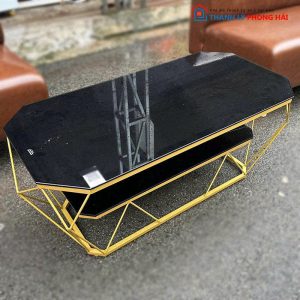 Bàn Sofa Kim Cương Đen Cũ Mặt Kính Khung Sắt