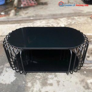Bàn Sofa Mặt Kính Cũ 2 Tầng Dáng Oval