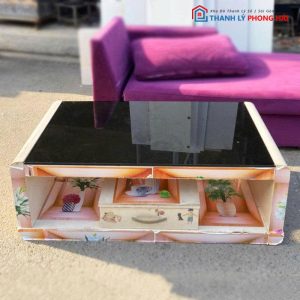 Bàn Sofa Mặt Kính Đen Cũ 1 Hộc Kéo