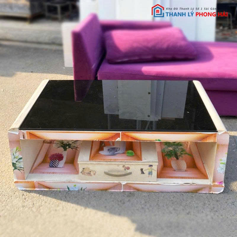 ban-sofa-mat-kinh-den-1 Bàn Sofa Mặt Kính Đen Cũ 1 Hộc Kéo