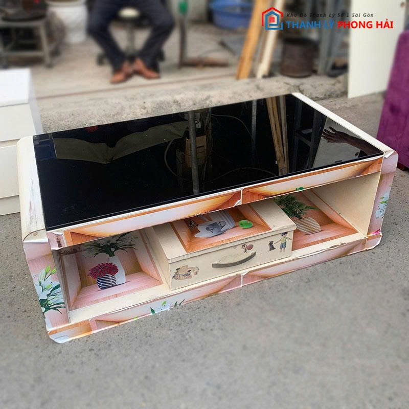 ban-sofa-mat-kinh-den-2 Bàn Sofa Mặt Kính Đen Cũ 1 Hộc Kéo