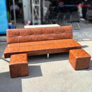 Băng Sofa Bed Bọc Da Màu Da Bò Cũ