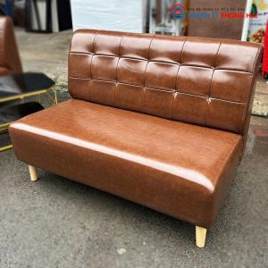 Băng Sofa Chờ Bọc Da Nâu Chân Gỗ Cũ