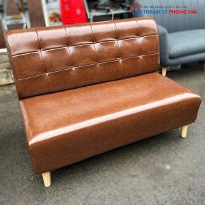 Băng Sofa Chờ Bọc Da Nâu Chân Gỗ Cũ