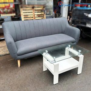 Băng Sofa Nỉ Xám Cũ Kèm Bàn Kính 2 Tầng