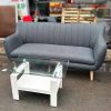 Băng Sofa Nỉ Xám Cũ Kèm Bàn Kính 2 Tầng
