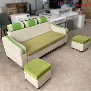 Băng Sofa Xanh Cốm Kèm 2 Đôn Vuông Cũ