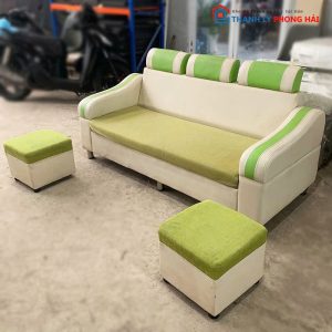 Băng Sofa Xanh Cốm Kèm 2 Đôn Vuông Cũ