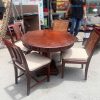 Bộ Bàn Ăn Tròn Cũ Kèm 4 Ghế Gỗ Tự Nhiên