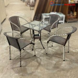 Bộ Bàn Ghế Cafe Giả Mây Màu Xám Cũ