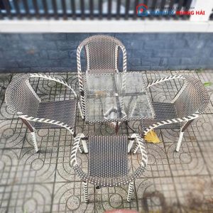 Bộ Bàn Ghế Cafe Giả Mây Màu Xám Cũ