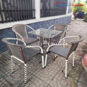 Bộ Bàn Ghế Cafe Giả Mây Màu Xám Cũ
