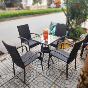 Bộ Bàn Ghế Giả Mây Màu Đen Cũ