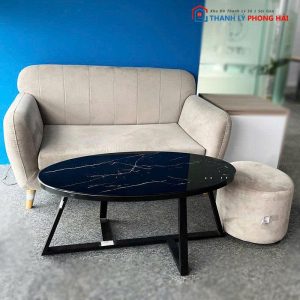 Bộ Sofa Bọc Nhung Cũ Kèm Đôn Tròn