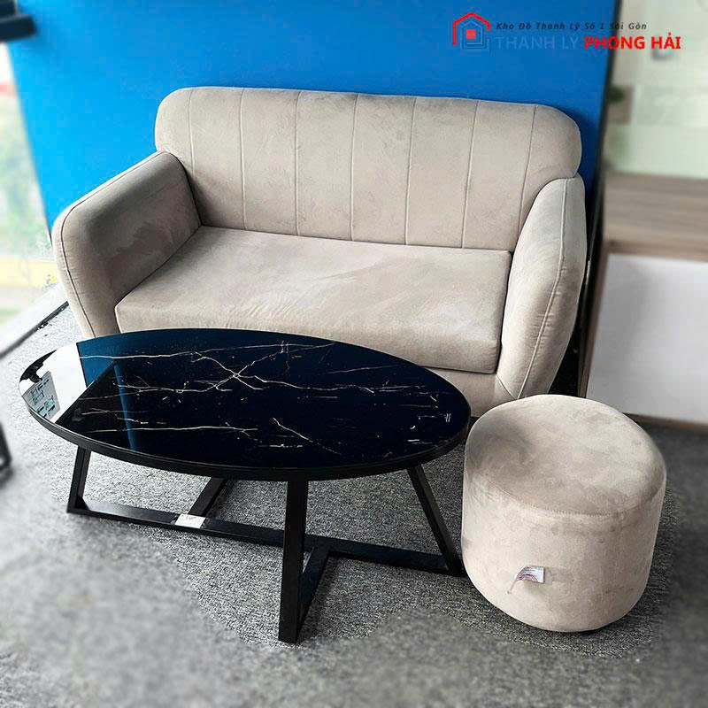 bo-sofa-boc-nhung-cu-kem-don-tron-2 Bộ Sofa Bọc Nhung Cũ Kèm Đôn Tròn
