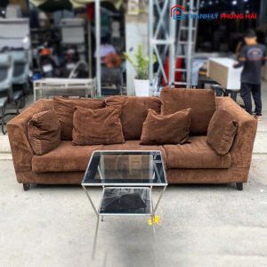 Bộ Sofa Bọc Nhung Nâu Cũ 3 Món