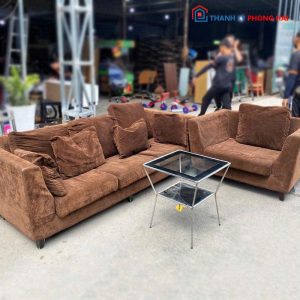 Bộ Sofa Bọc Nhung Nâu Cũ 3 Món