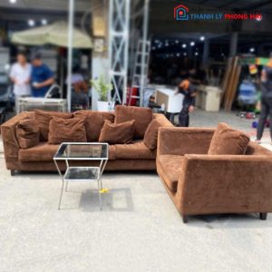 Bộ Sofa Bọc Nhung Nâu Cũ 3 Món