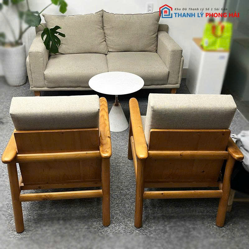 bo-sofa-go-4-mon-cu-kem-ban-2 Bộ Sofa Gỗ 4 Món Cũ Kèm Bàn Chân Chuông