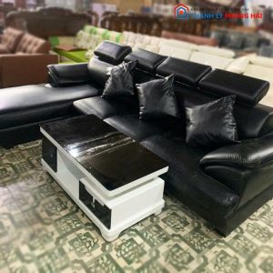 Bộ Sofa Góc L Cũ Màu Đen Kèm Bàn Trà