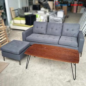Bộ Sofa Nỉ 1m76 Cũ Kèm Bàn Trà Chân Sắt