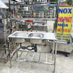 Bồn Rửa Chén 2 Hộc Kèm Kệ Chờ Mới 99%